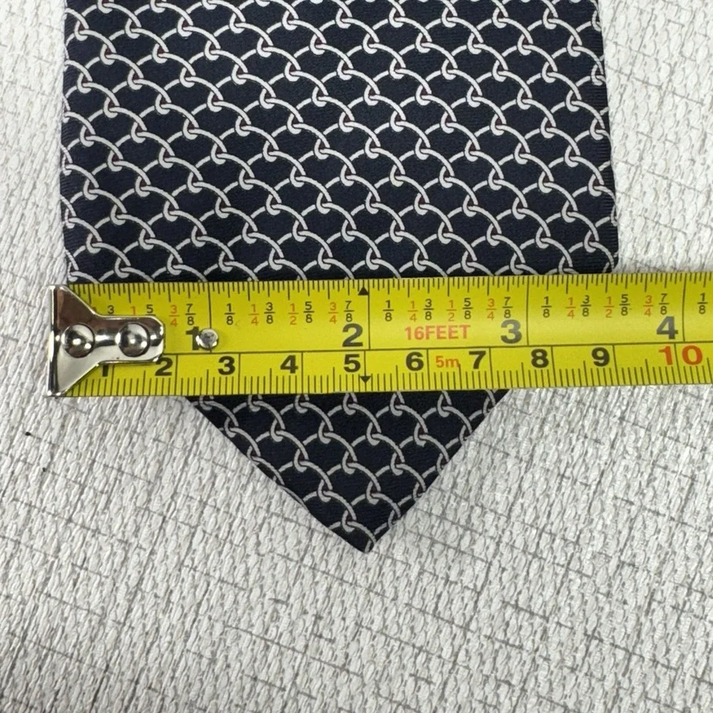 Bert Pulitzer Silk Necktie‎ Mens OS Navy Blue Chain Link Preppy Dark Academia